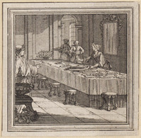 KG 12835
          <br/>
          Illustratie: Het personeel dekt de tafel.
          <br/>
          <em>Picart, Bernard (1673-1733) - attr.</em>